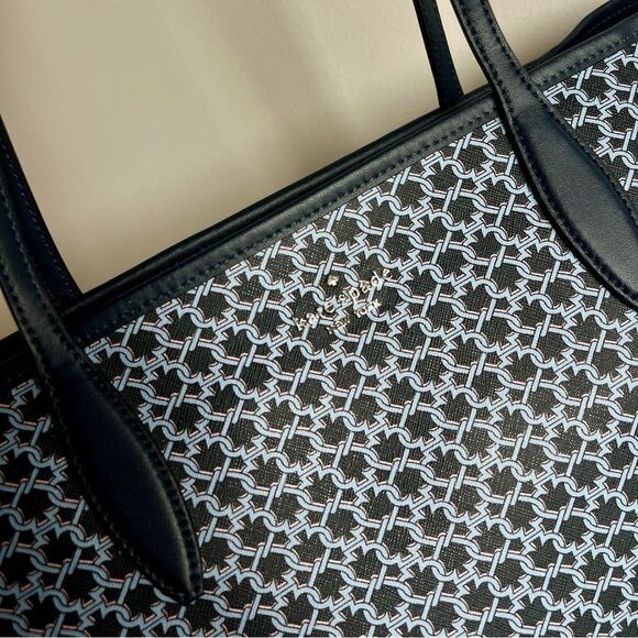 KATE SPADE Navy Blue Geometric Link Tote Surprise Knott Laptop Work Shoulder Bag - Picture 4 of 15